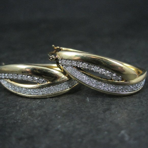 Genuine Diamond Earrings Gold Vermeil Over Sterling Silver Latching Closures - Picture 3 of 7